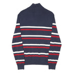 NAUTICA Mens Navy Blue & Red Striped Plain 1/4 Zip Basic Knit Jumper S Cotton