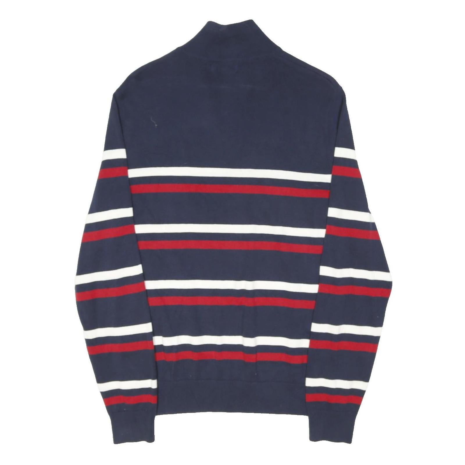NAUTICA Mens Navy Blue & Red Striped Plain 1/4 Zip Basic Knit Jumper S Cotton
