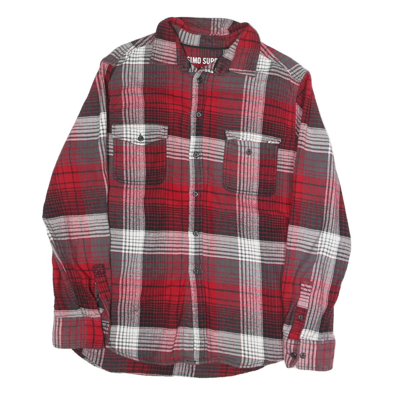 MOSSIMO Mens Red & Grey Plaid Cotton Blend Shirt L Casual Long Sleeve Button