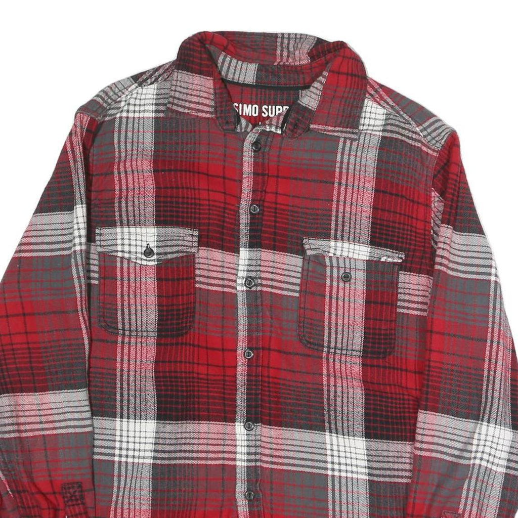 MOSSIMO Mens Red & Grey Plaid Cotton Blend Shirt L Casual Long Sleeve Button
