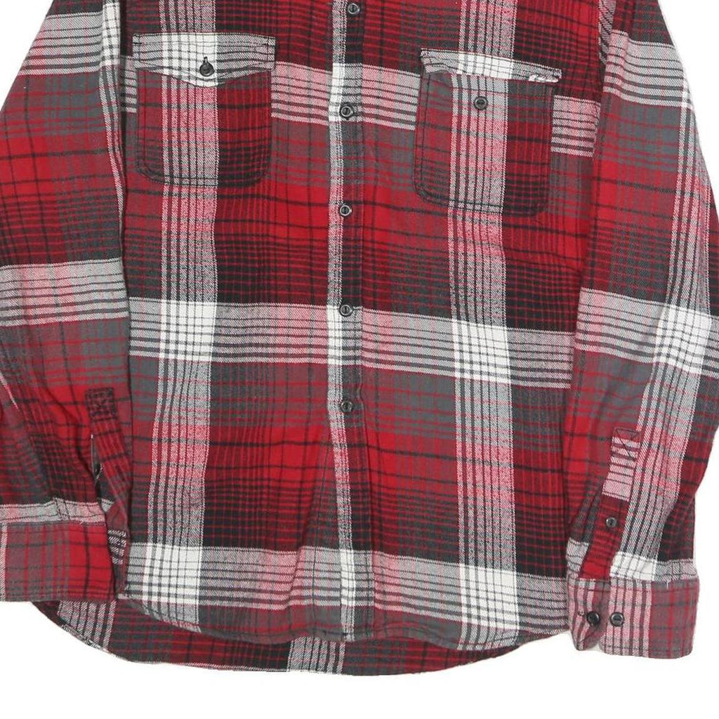 MOSSIMO Mens Red & Grey Plaid Cotton Blend Shirt L Casual Long Sleeve Button