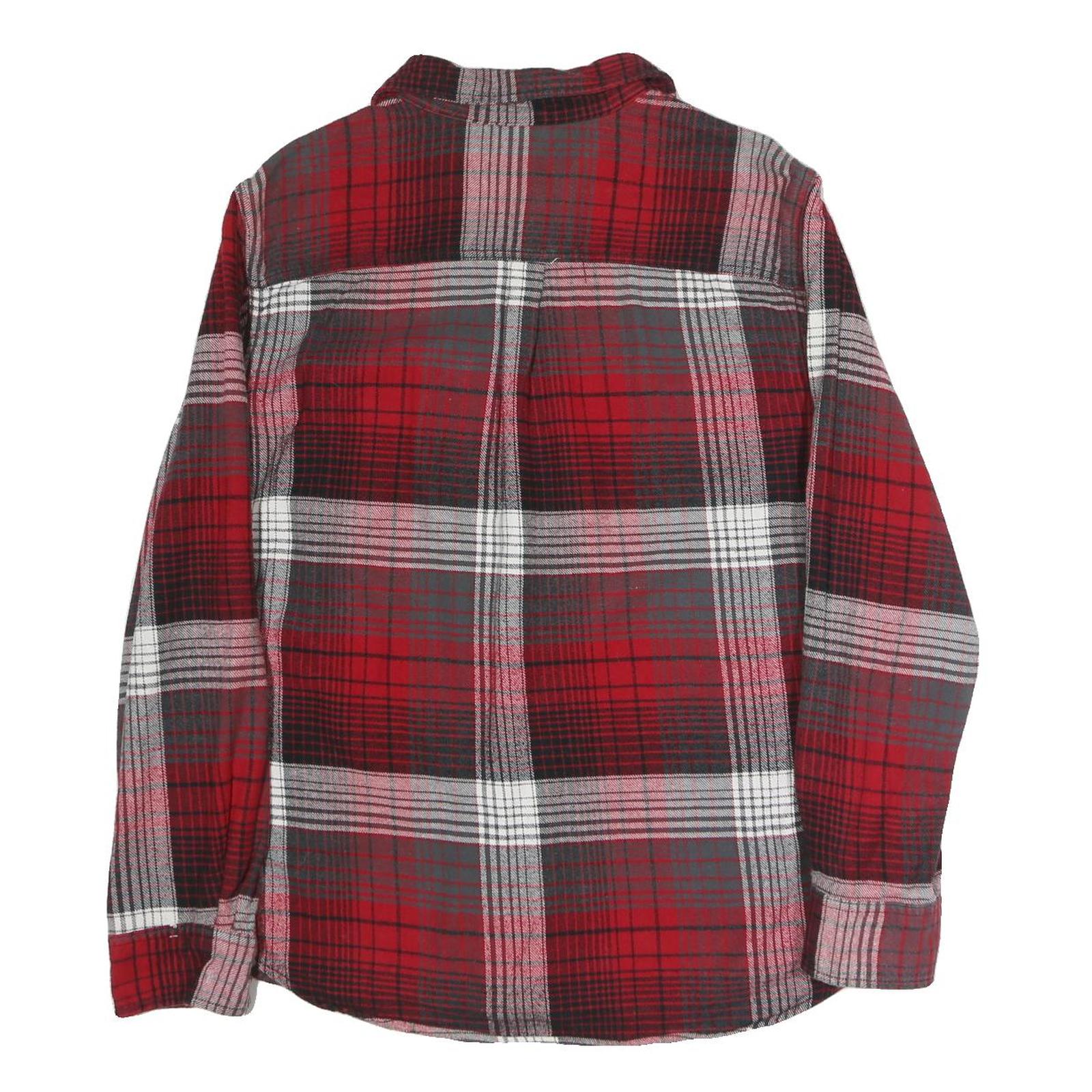 MOSSIMO Mens Red & Grey Plaid Cotton Blend Shirt L Casual Long Sleeve Button