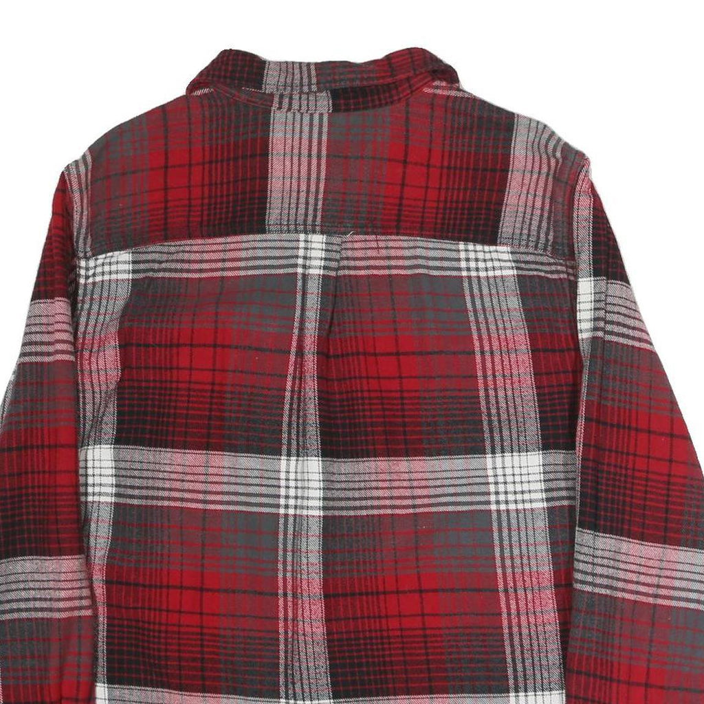 MOSSIMO Mens Red & Grey Plaid Cotton Blend Shirt L Casual Long Sleeve Button