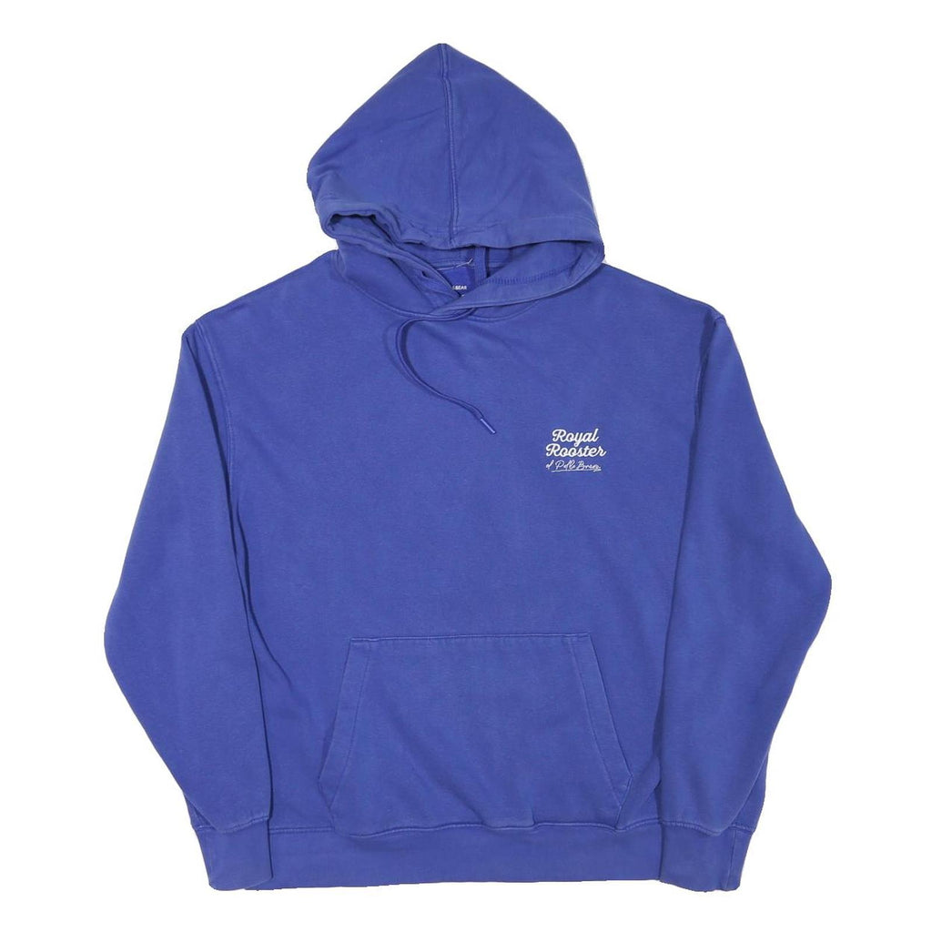 PULL & BEAR Mens Blue Hoodie M Royal Rooster Print Cotton Blend Pullover