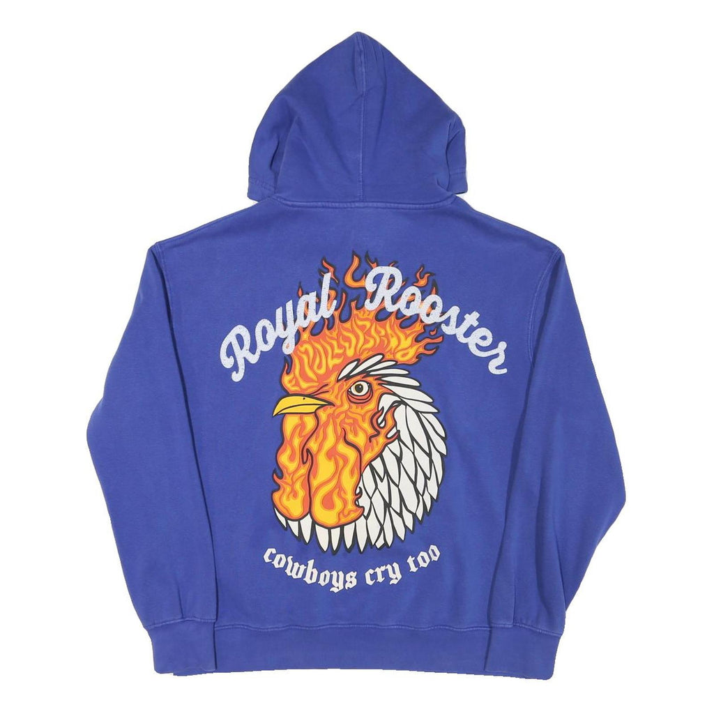 PULL & BEAR Mens Blue Hoodie M Royal Rooster Print Cotton Blend Pullover