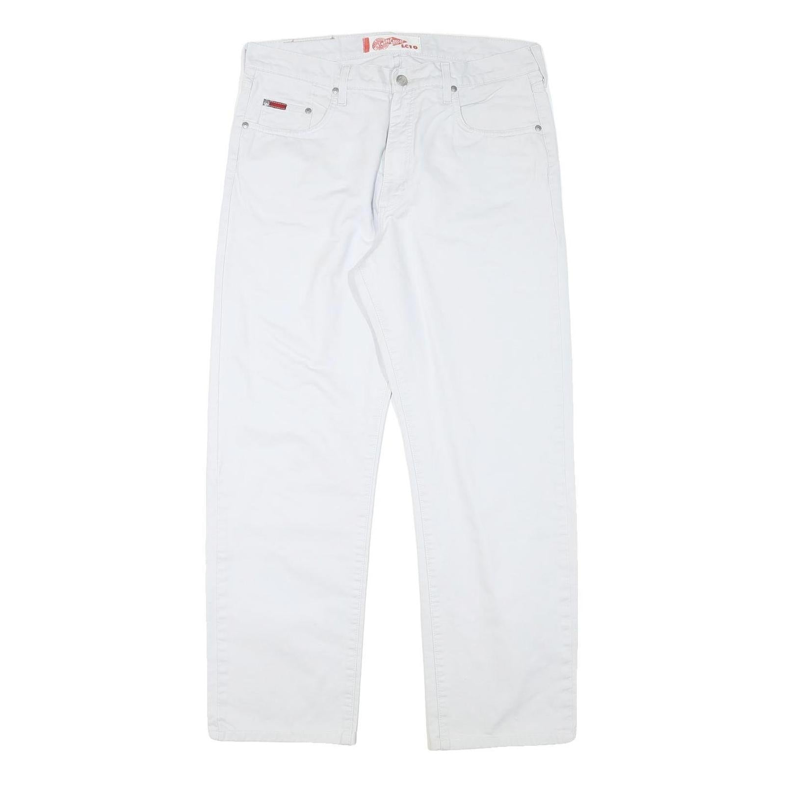 LEE COOPER Mens Cotton Blend White Regular Straight Trousers W33 L28 Zip Closure