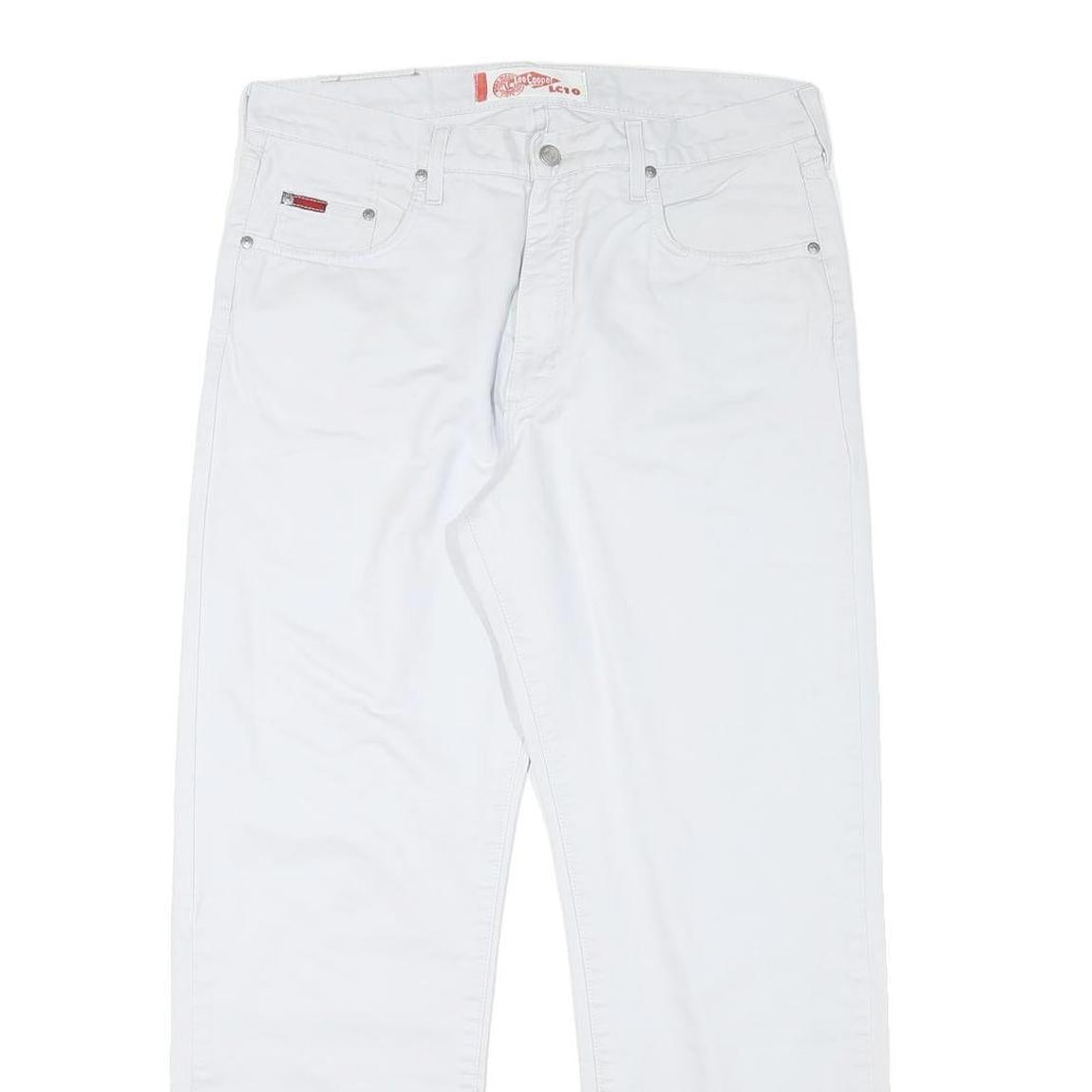 LEE COOPER Mens Cotton Blend White Regular Straight Trousers W33 L28 Zip Closure