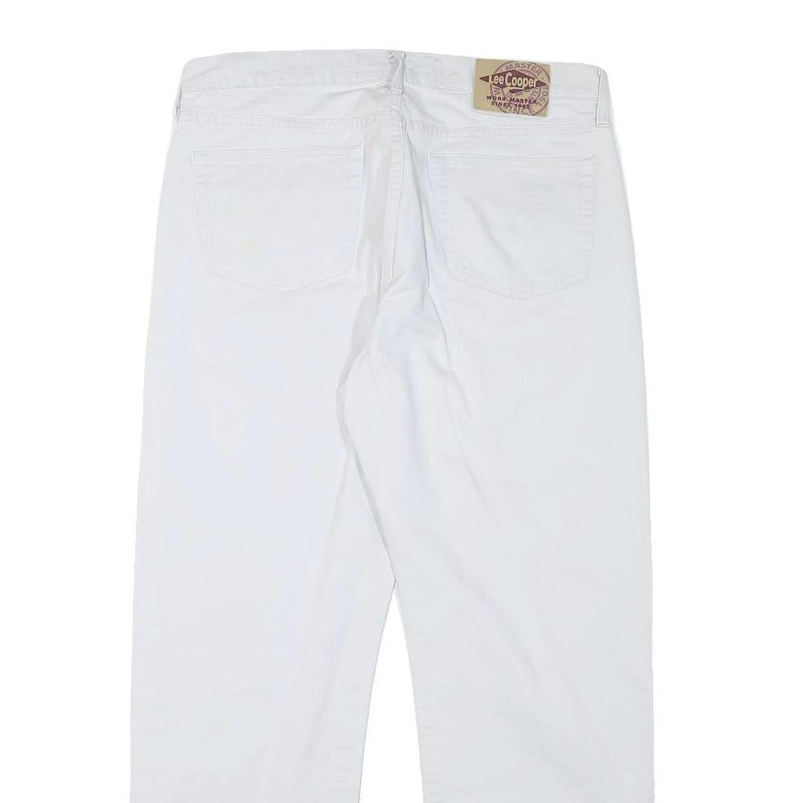 LEE COOPER Mens Cotton Blend White Regular Straight Trousers W33 L28 Zip Closure