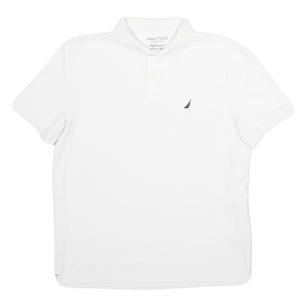 NAUTICA Mens White Short Sleeve Plain L Cotton Blend Polo Shirt Classic Fit