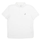 NAUTICA Mens White Short Sleeve Plain L Cotton Blend Polo Shirt Classic Fit
