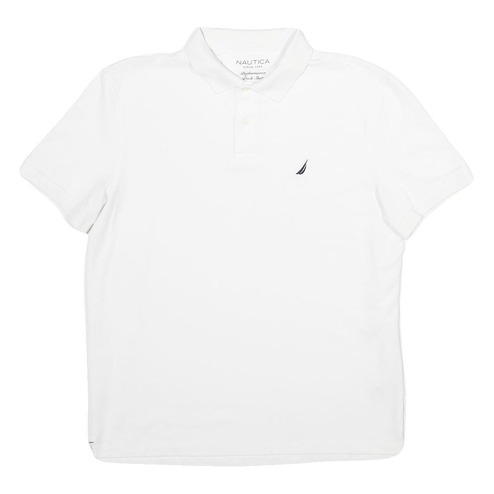 NAUTICA Mens White Short Sleeve Plain L Cotton Blend Polo Shirt Classic Fit