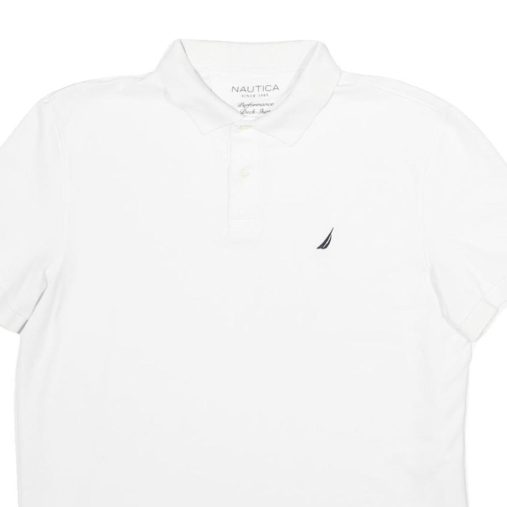 NAUTICA Mens White Short Sleeve Plain L Cotton Blend Polo Shirt Classic Fit