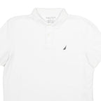 NAUTICA Mens White Short Sleeve Plain L Cotton Blend Polo Shirt Classic Fit