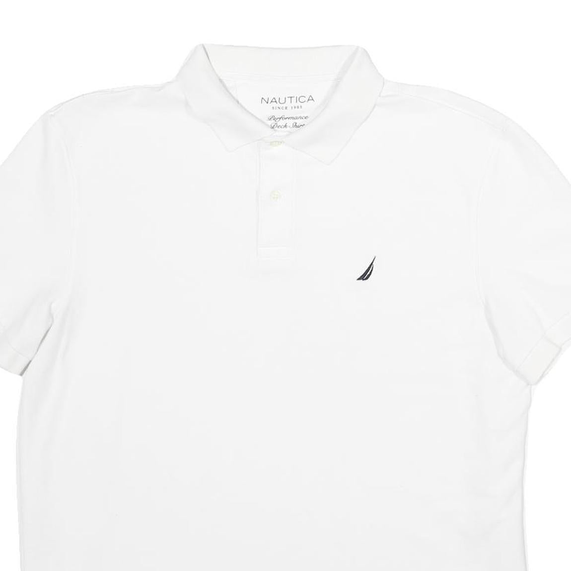 NAUTICA Mens White Short Sleeve Plain L Cotton Blend Polo Shirt Classic Fit