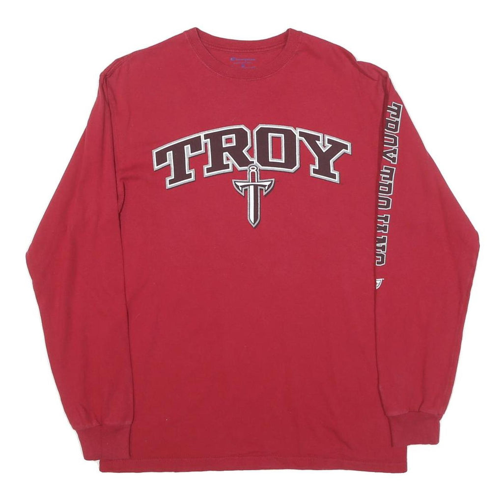 CHAMPION Mens Red Troy Long Sleeve Crew Neck Graphic T-Shirt M Cotton Blend