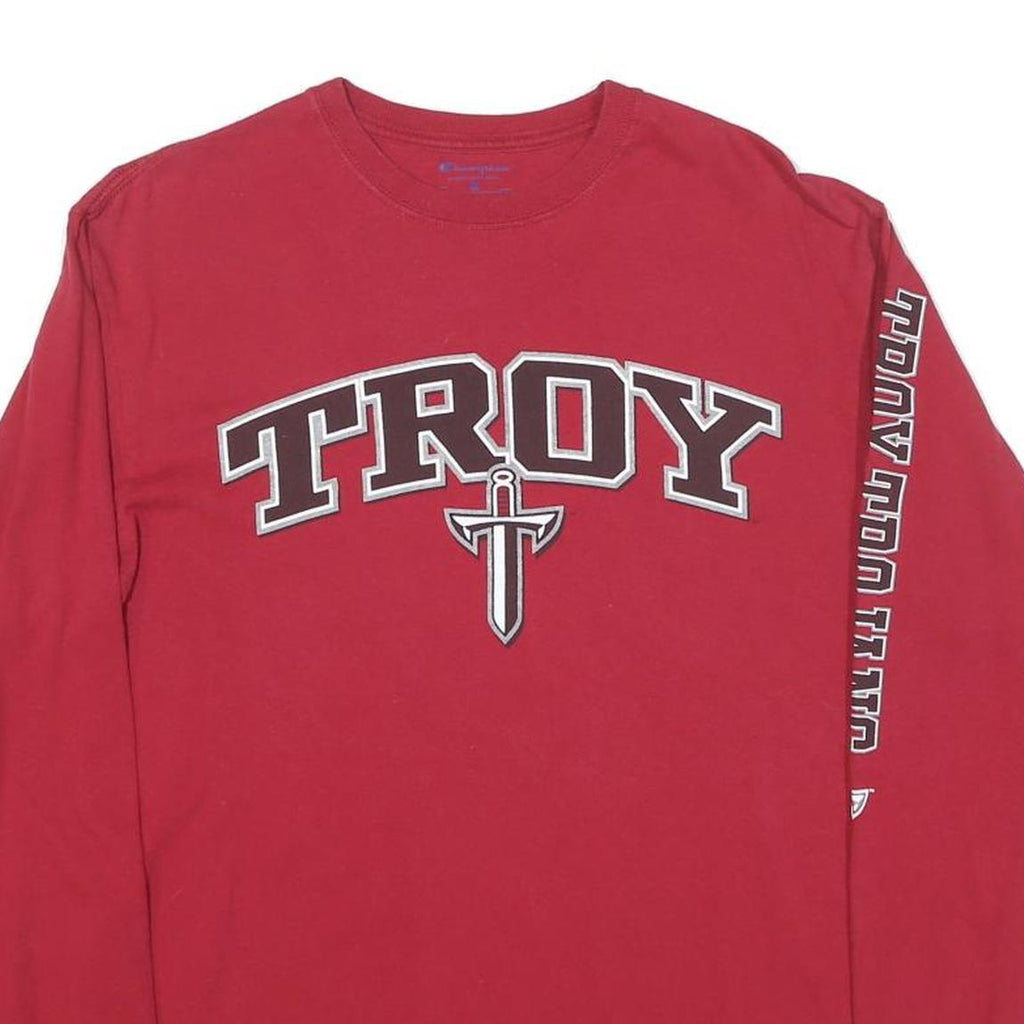 CHAMPION Mens Red Troy Long Sleeve Crew Neck Graphic T-Shirt M Cotton Blend