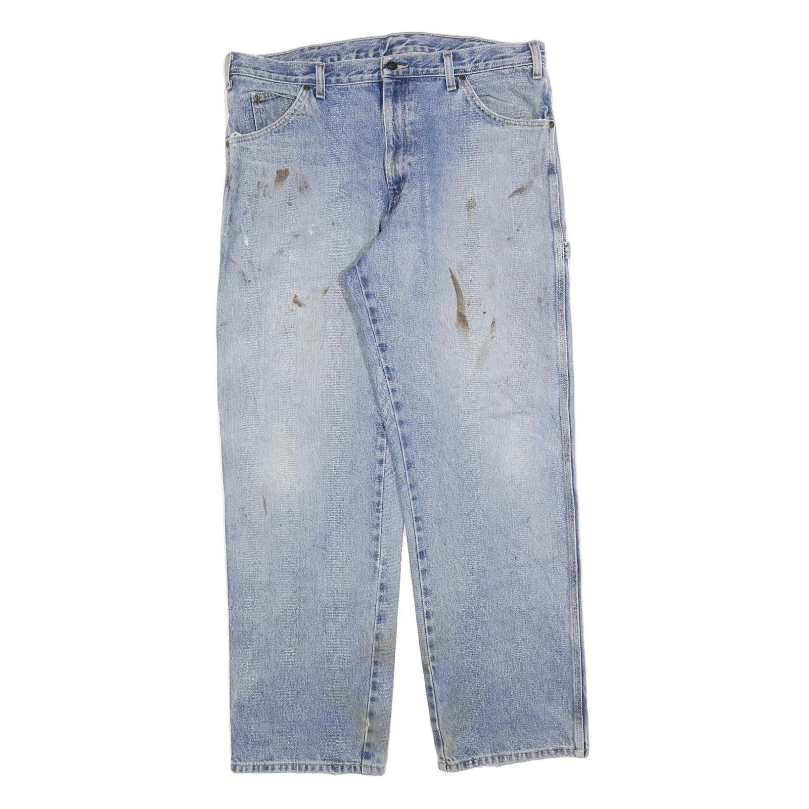 DICKIES Mens Regular Fit Light Blue Denim Jeans W36 L32 Workwear Zip Closure