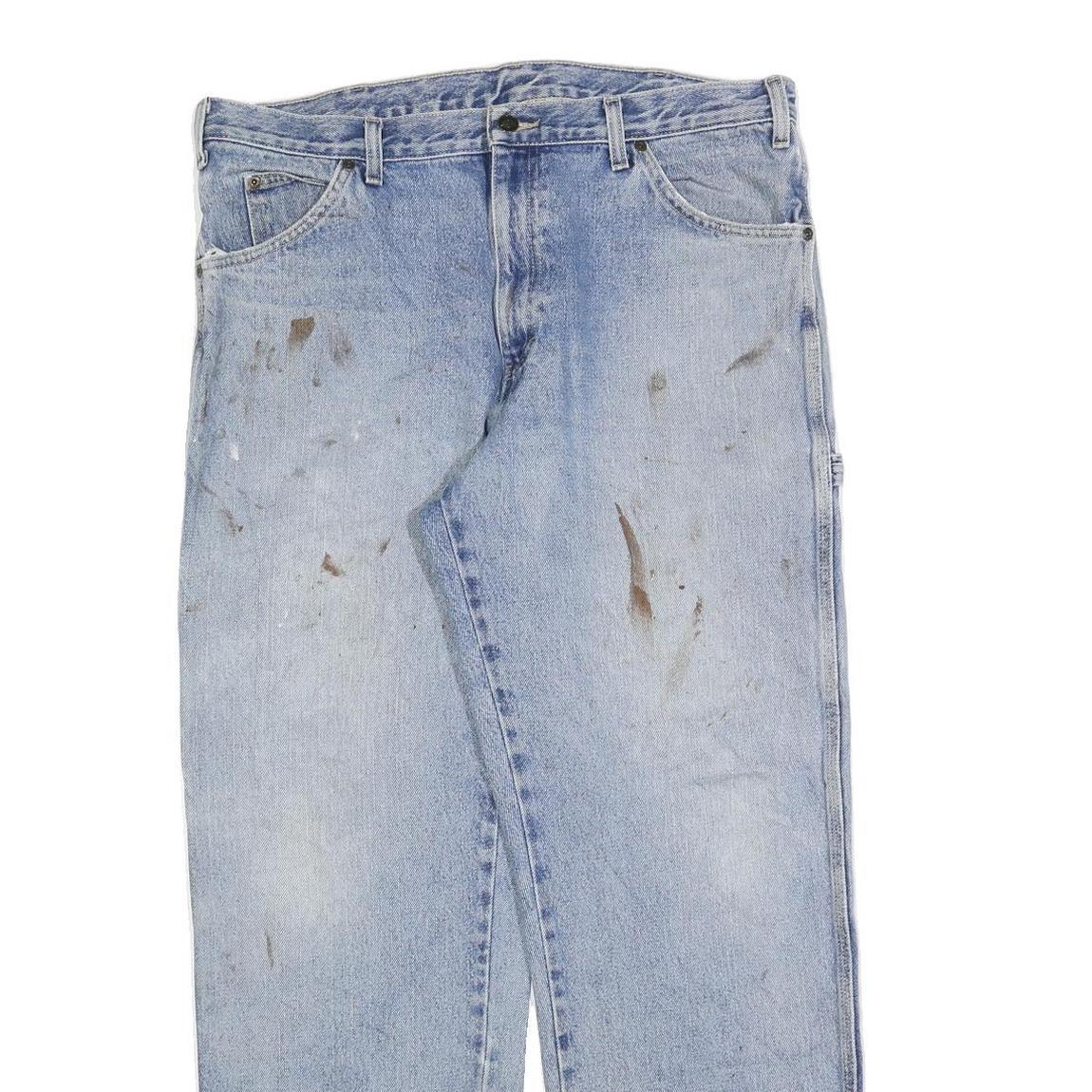 DICKIES Mens Regular Fit Light Blue Denim Jeans W36 L32 Workwear Zip Closure