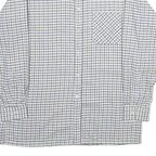 Mens White Blue Check Cotton Shirt M Classic Button Collar Long Sleeve