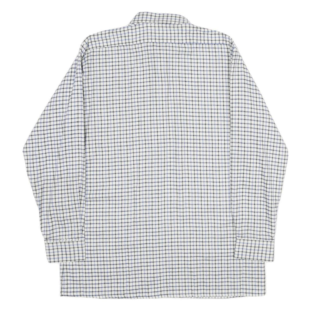 Mens White Blue Check Cotton Shirt M Classic Button Collar Long Sleeve