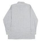 Mens White Blue Check Cotton Shirt M Classic Button Collar Long Sleeve