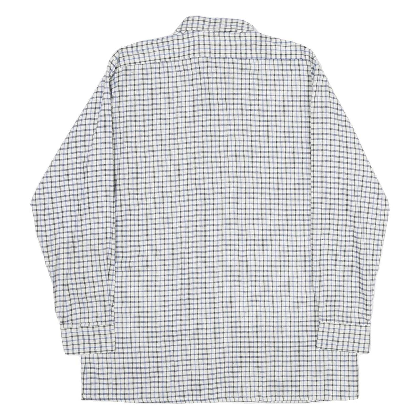 Mens White Blue Check Cotton Shirt M Classic Button Collar Long Sleeve