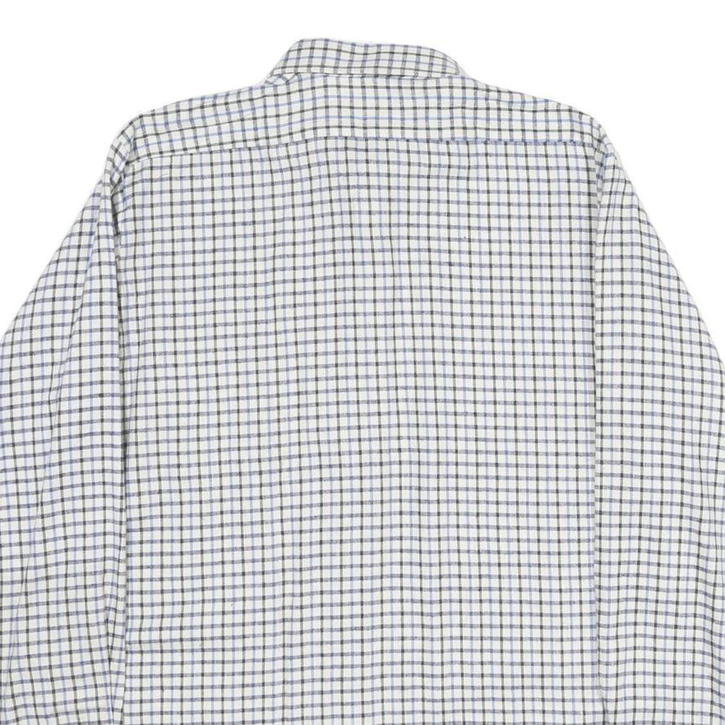 Mens White Blue Check Cotton Shirt M Classic Button Collar Long Sleeve