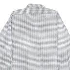 Mens White Blue Check Cotton Shirt M Classic Button Collar Long Sleeve