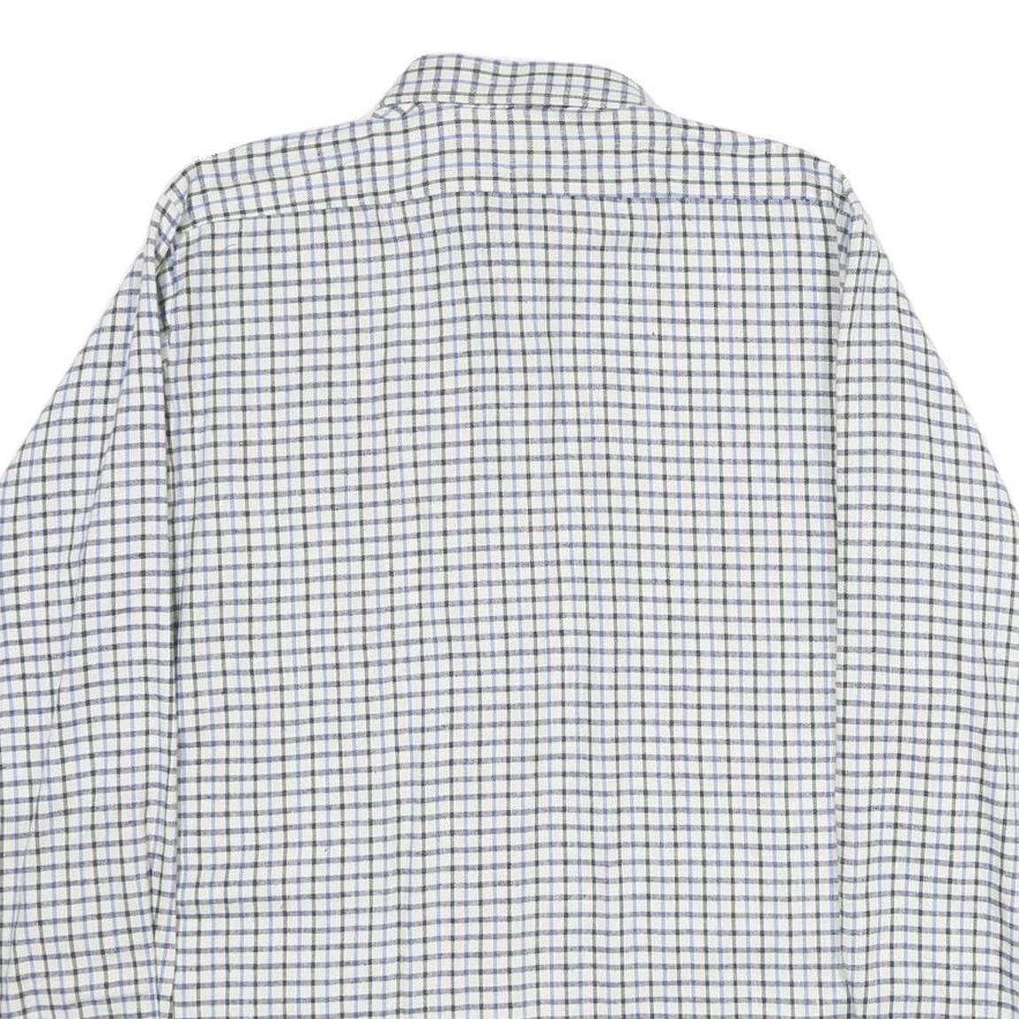 Mens White Blue Check Cotton Shirt M Classic Button Collar Long Sleeve