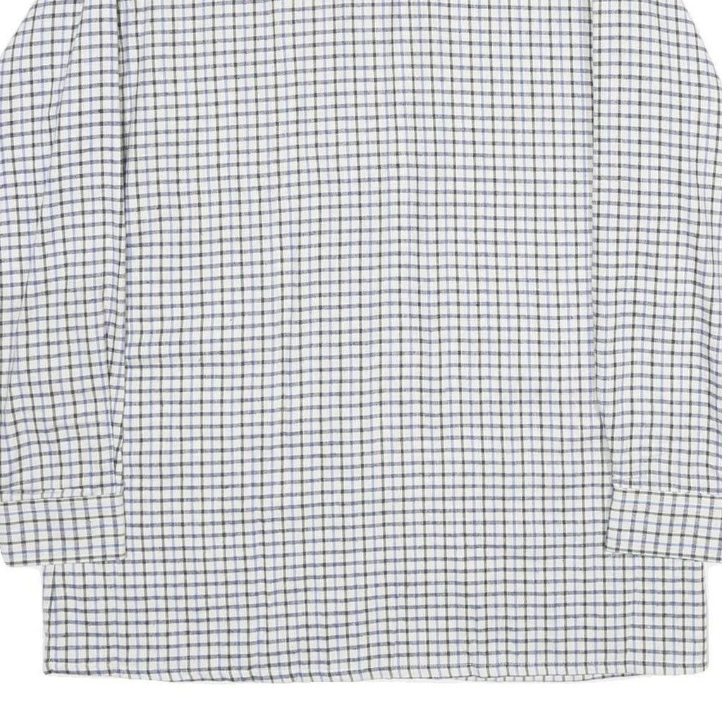 Mens White Blue Check Cotton Shirt M Classic Button Collar Long Sleeve