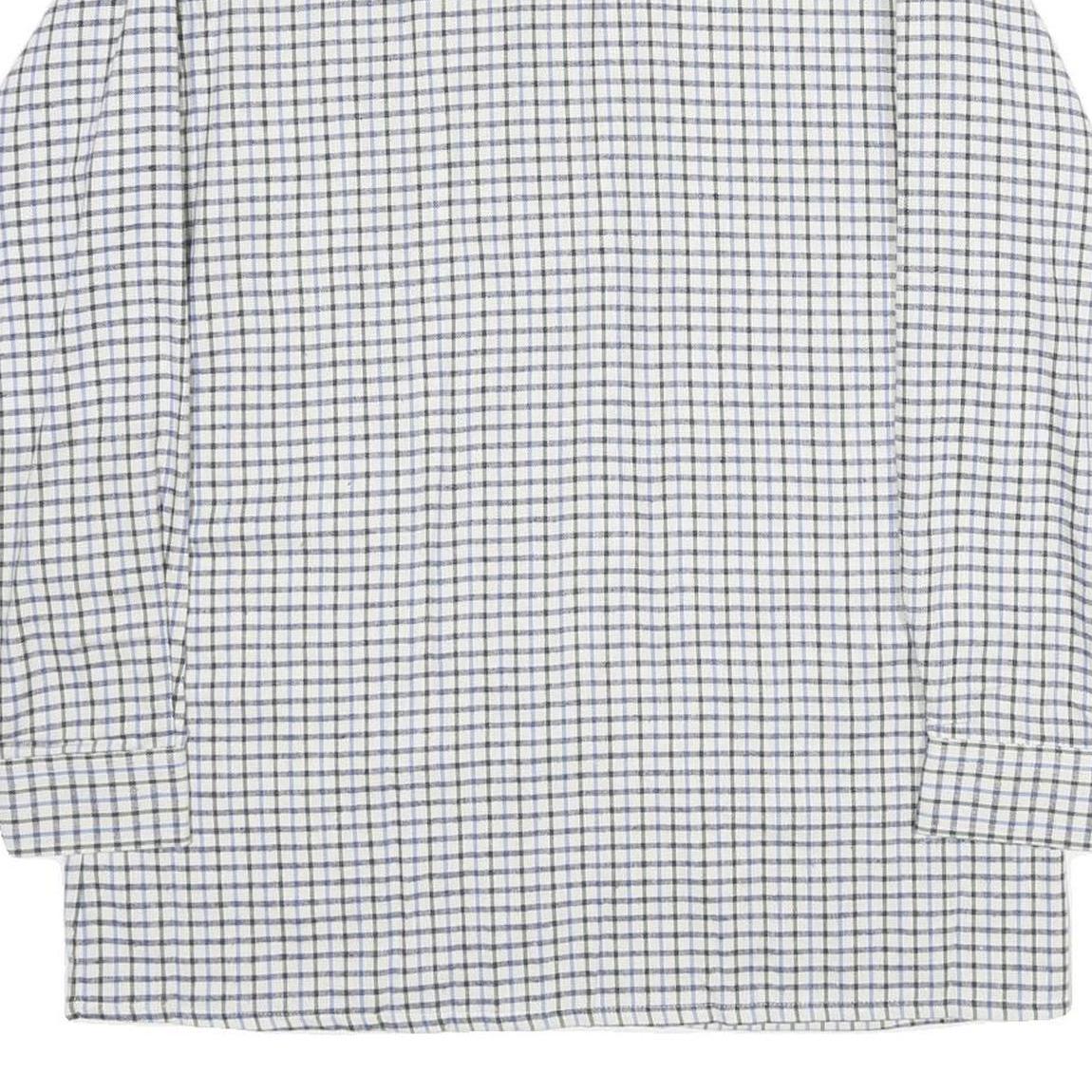 Mens White Blue Check Cotton Shirt M Classic Button Collar Long Sleeve