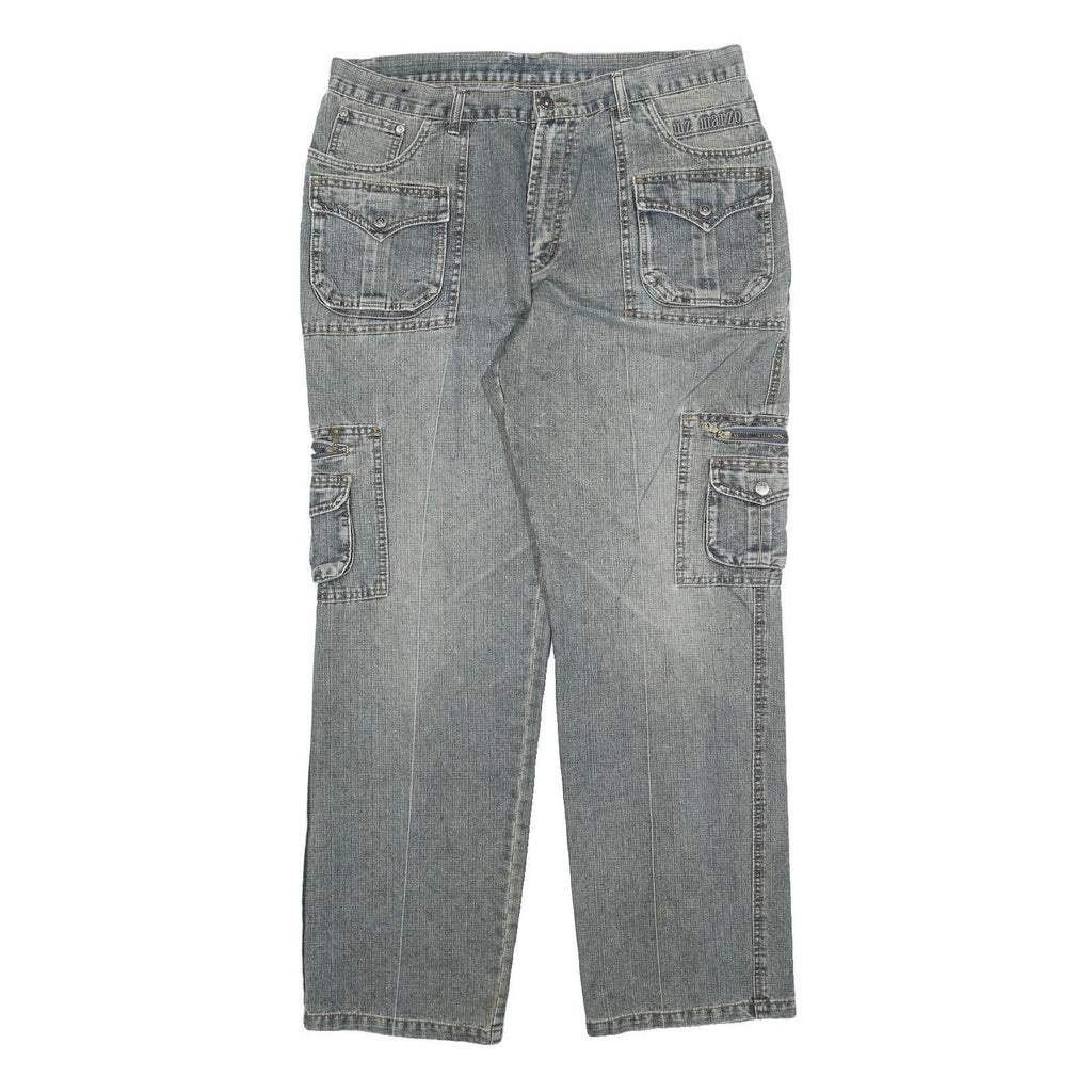 MARZO Mens Relaxed Cargo Denim Jeans Blue W36 L32 Utility Casual Zip