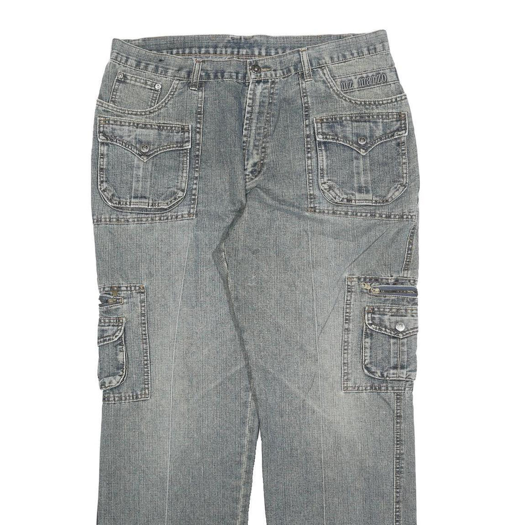 MARZO Mens Relaxed Cargo Denim Jeans Blue W36 L32 Utility Casual Zip