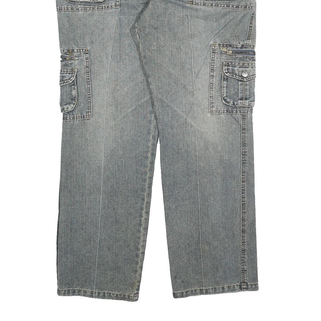 MARZO Mens Relaxed Cargo Denim Jeans Blue W36 L32 Utility Casual Zip
