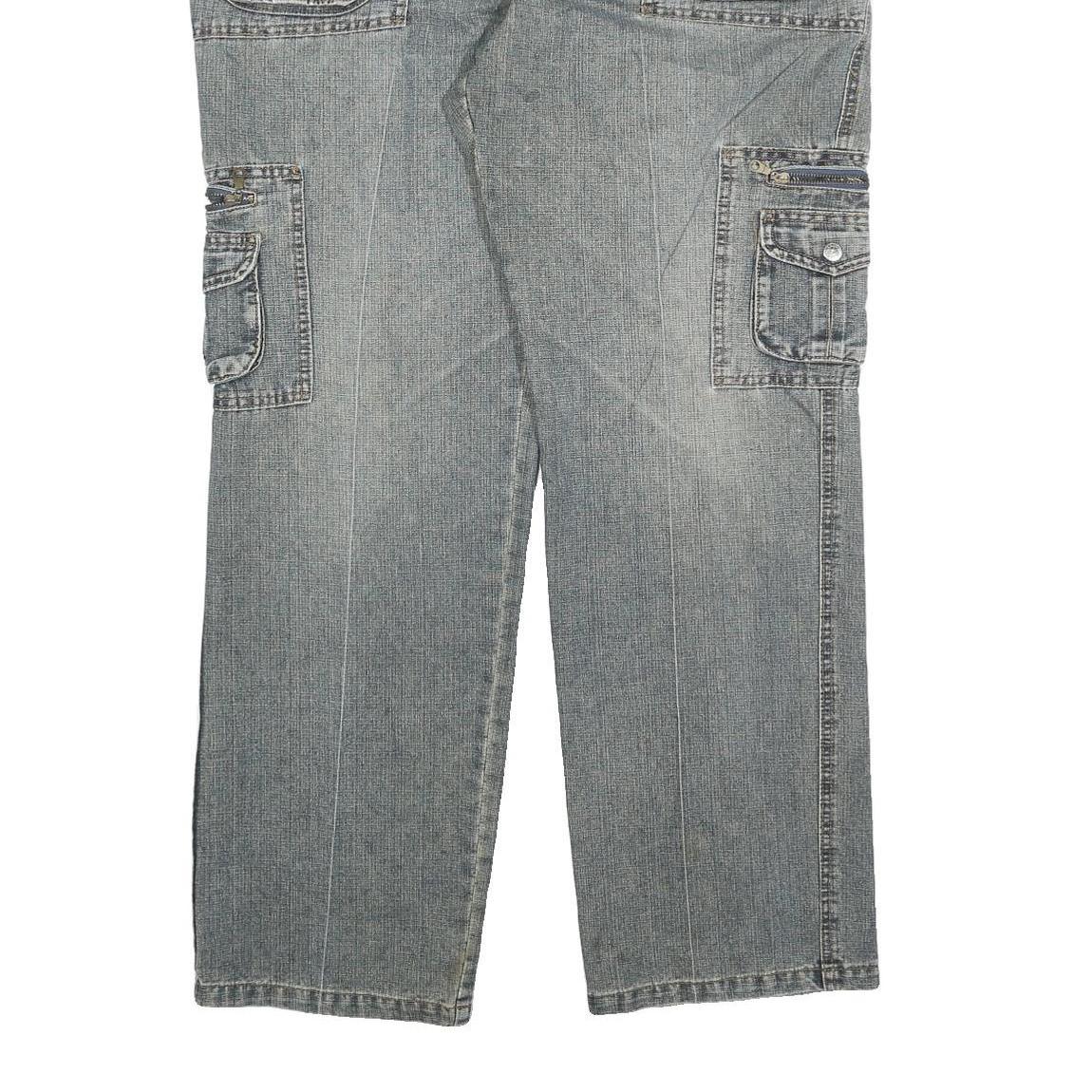 MARZO Mens Relaxed Cargo Denim Jeans Blue W36 L32 Utility Casual Zip