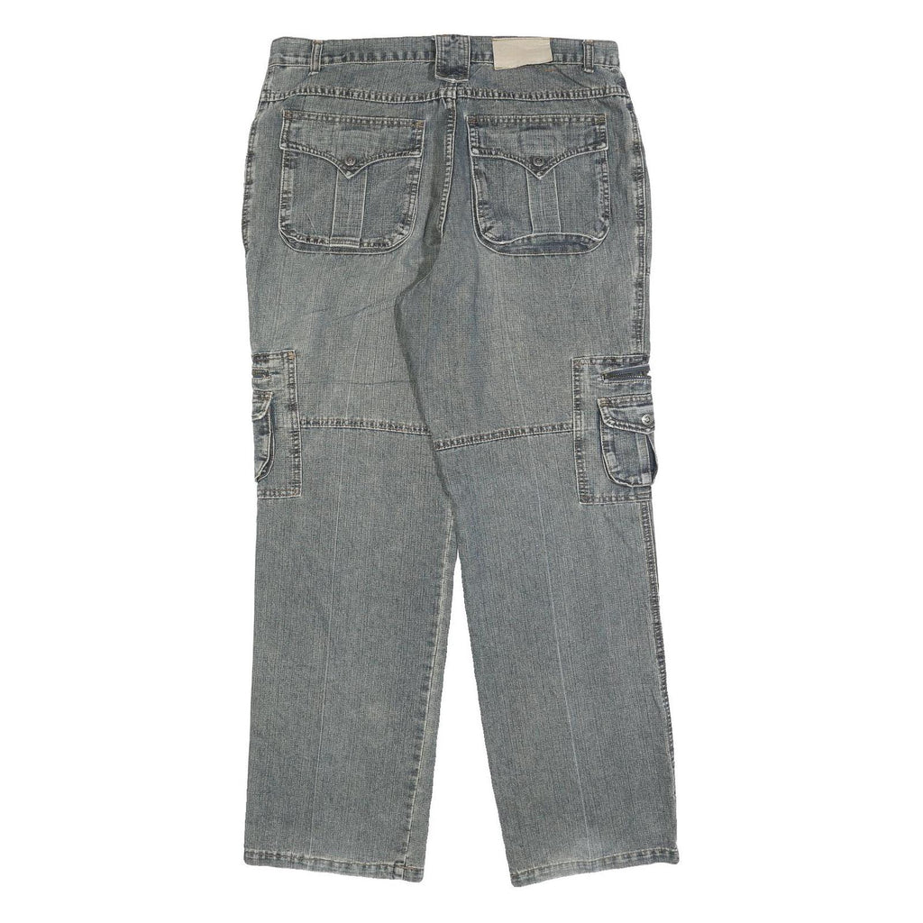 MARZO Mens Relaxed Cargo Denim Jeans Blue W36 L32 Utility Casual Zip