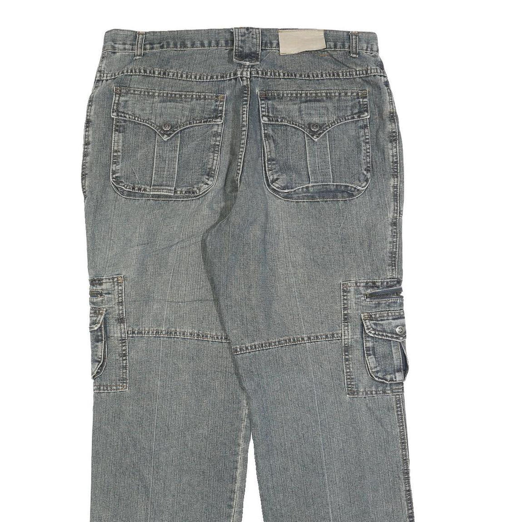 MARZO Mens Relaxed Cargo Denim Jeans Blue W36 L32 Utility Casual Zip