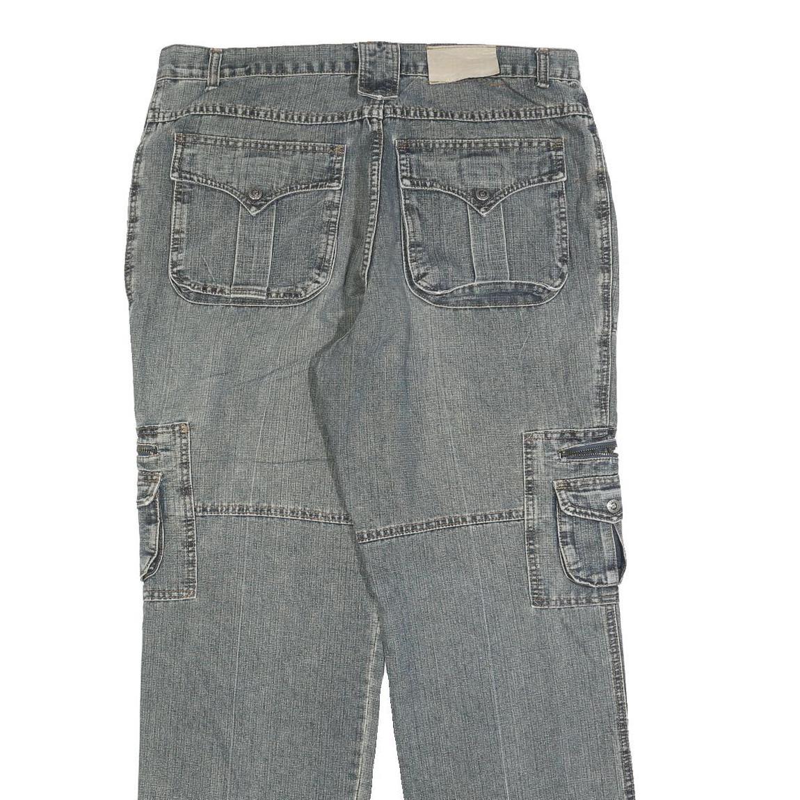 MARZO Mens Relaxed Cargo Denim Jeans Blue W36 L32 Utility Casual Zip