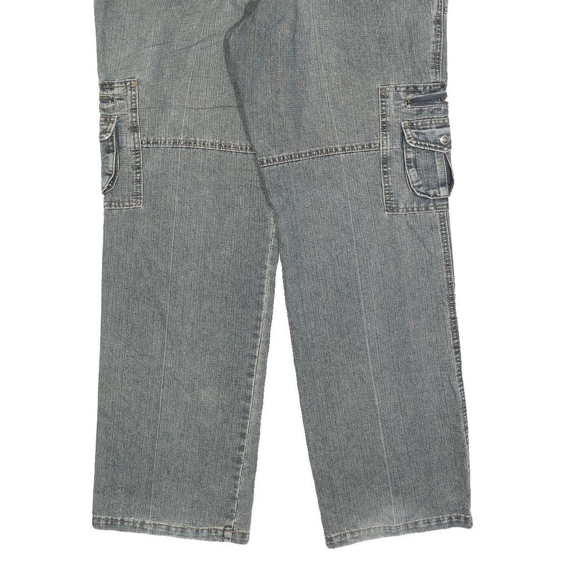 MARZO Mens Relaxed Cargo Denim Jeans Blue W36 L32 Utility Casual Zip