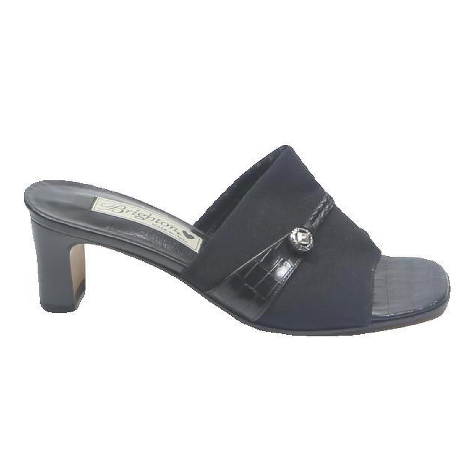 BRIGHTON Womens Black Leather Mid Heel Mule Sandals UK 6.5 Comfortable Elegant