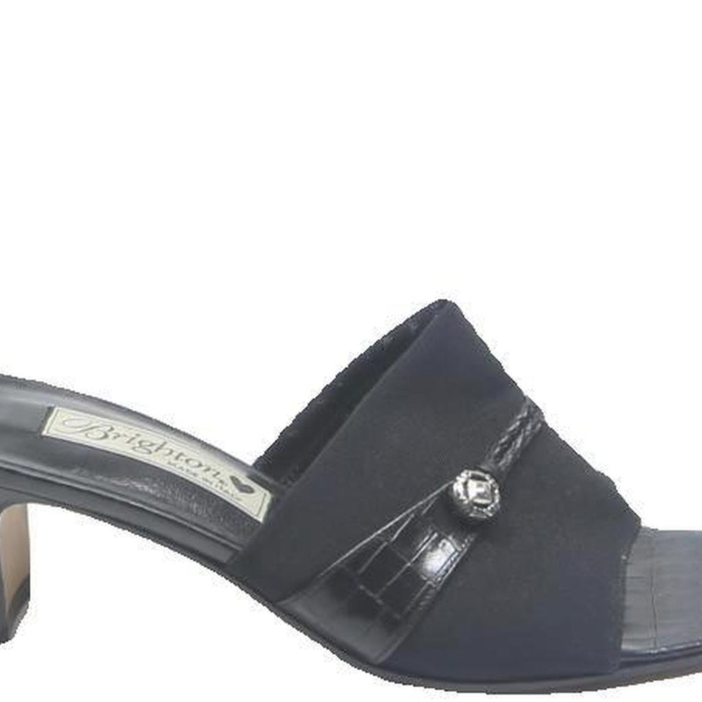 BRIGHTON Womens Black Leather Mid Heel Mule Sandals UK 6.5 Comfortable Elegant