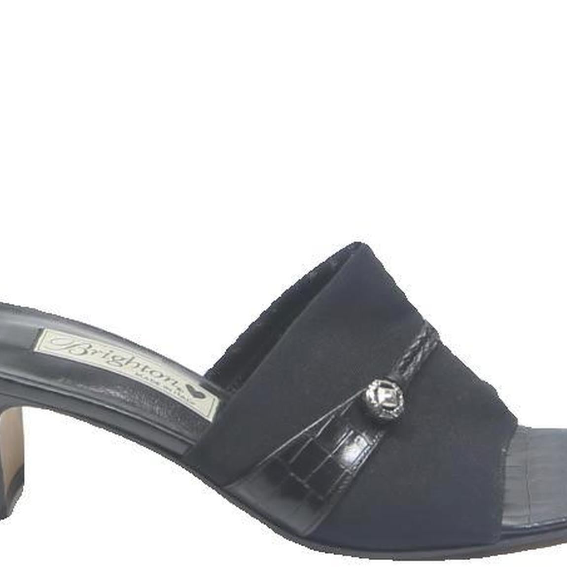 BRIGHTON Womens Black Leather Mid Heel Mule Sandals UK 6.5 Comfortable Elegant