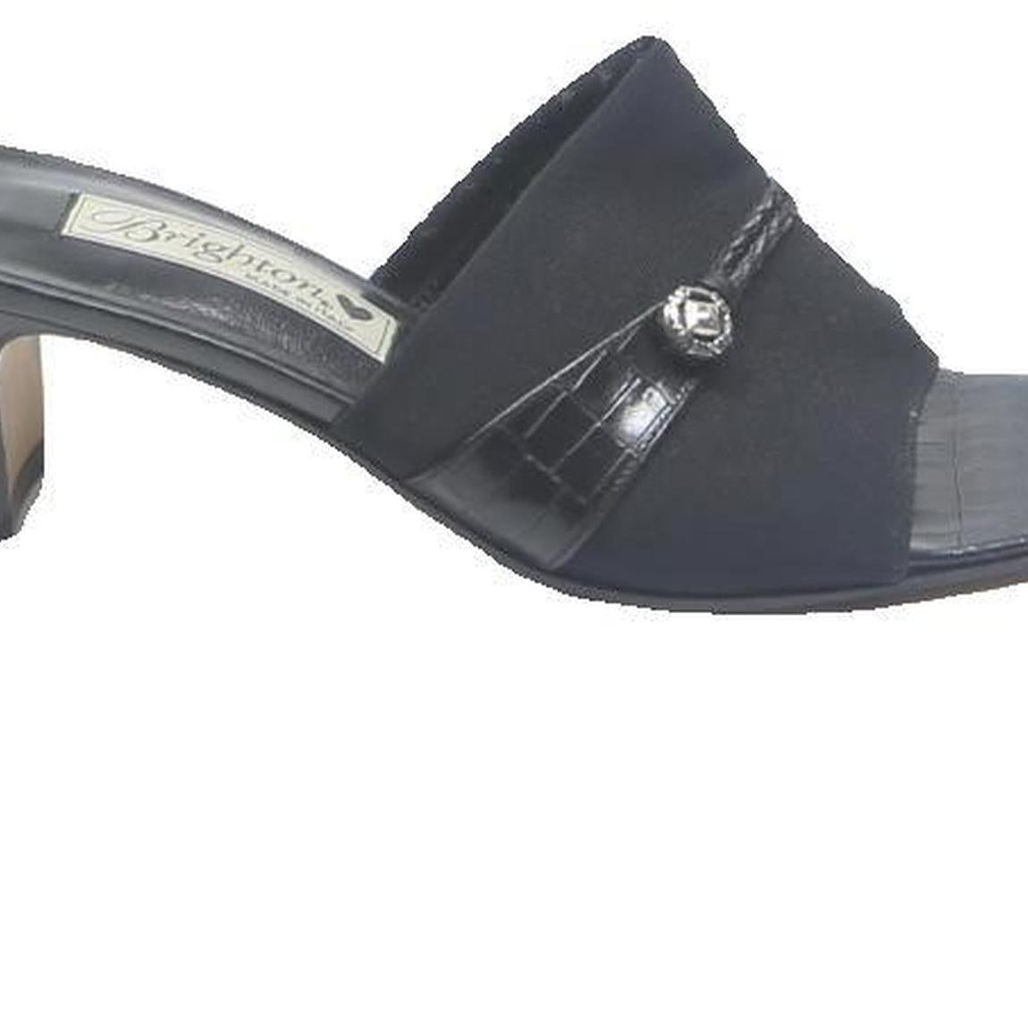 BRIGHTON Womens Black Leather Mid Heel Mule Sandals UK 6.5 Comfortable Elegant