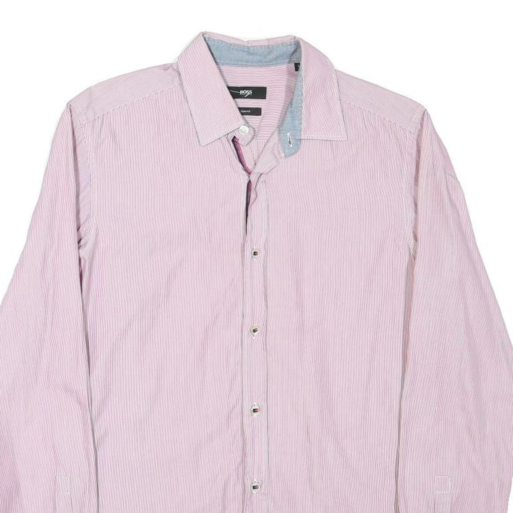 HUGO BOSS Mens Pink & White Pinstripe Shirt S Smart Casual Button Down Cotton