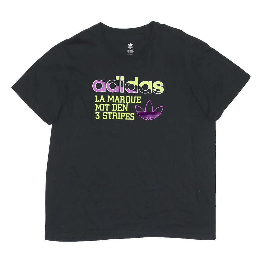 ADIDAS Mens Black Graphic T-Shirt XL Short Sleeve Crew Neck Cotton Blend