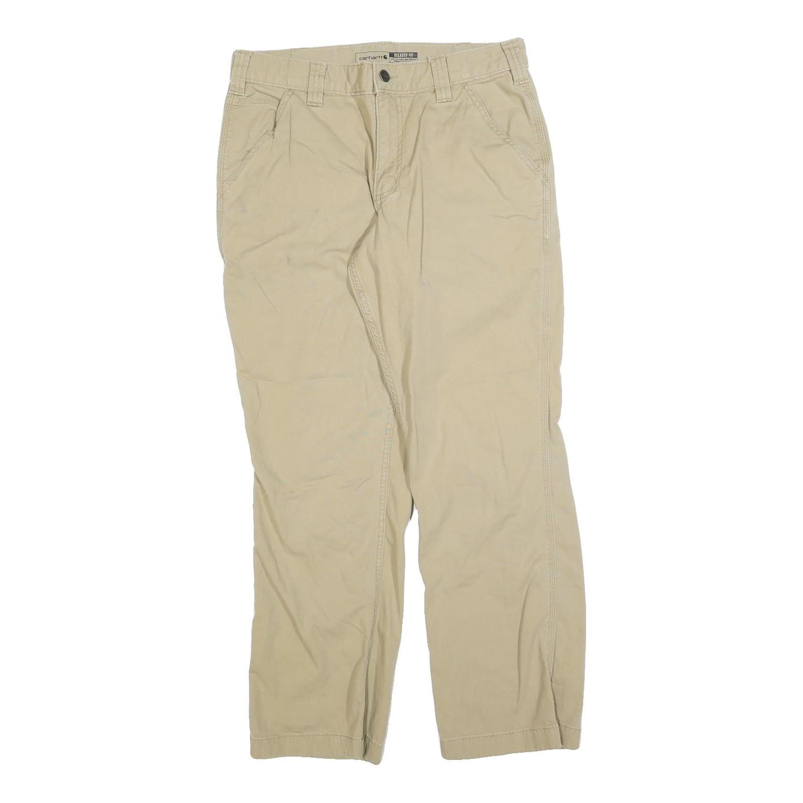 CARHARTT Mens Cotton Blend Beige Relaxed Fit Straight Trousers W32 L30 Workwear