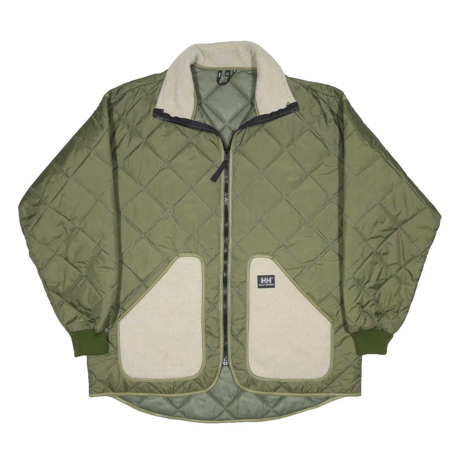 HELLY HANSEN Mens Green Beige Quilted Jacket XL Polyamide Outdoor Warm Zip