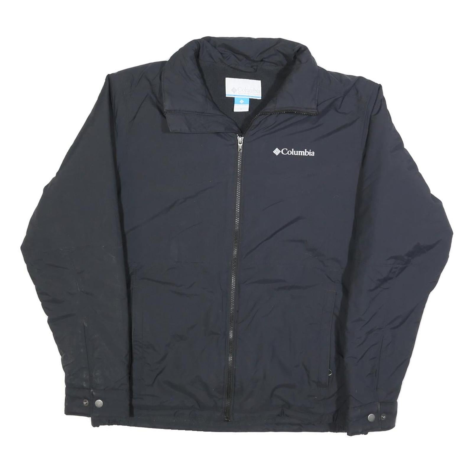 COLUMBIA Mens Black Outdoor Jacket M Polyester Blend Zip Plain Lightweight