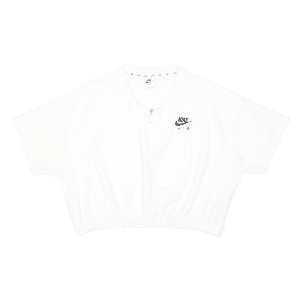 NIKE Womens White Crop Zip Collar Short Sleeve Plain Polo Shirt XL Casual Sport