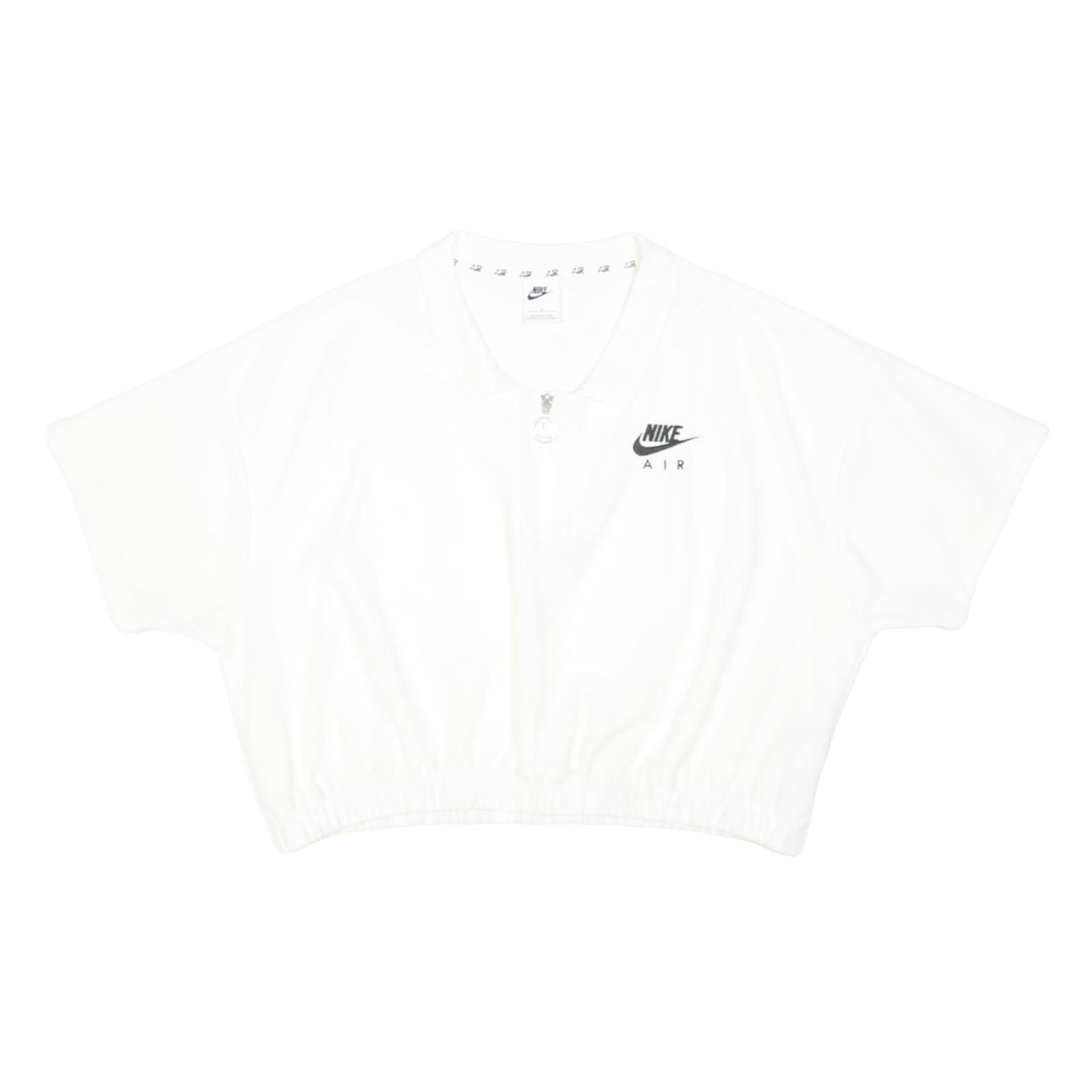 NIKE Womens White Crop Zip Collar Short Sleeve Plain Polo Shirt XL Casual Sport